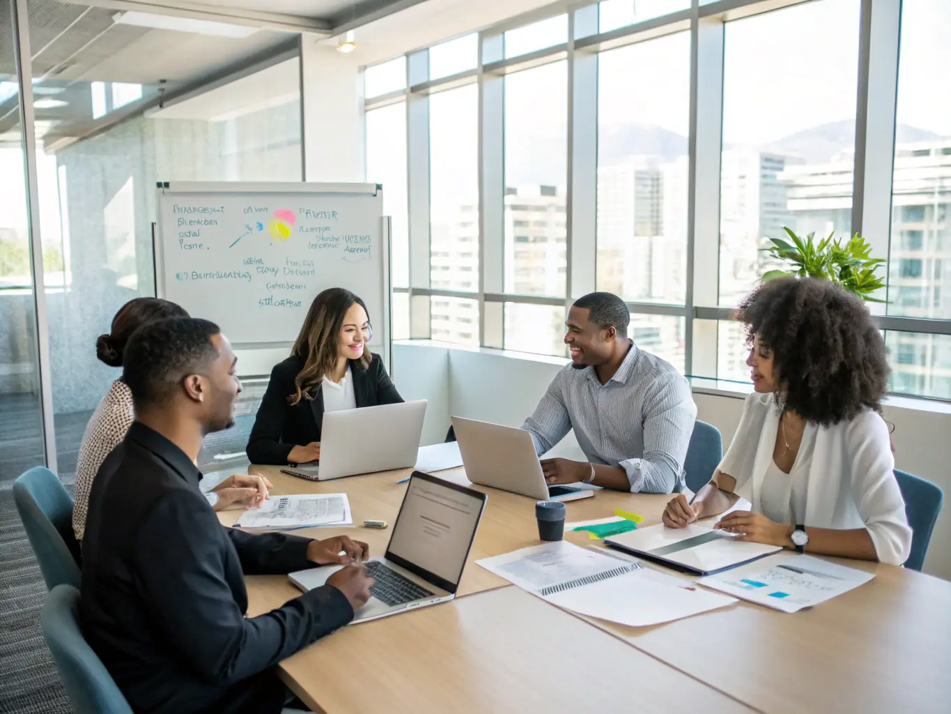 A group of diverse professionals actively participating in a mindset transformation workshop, engaging in interactive exercises and discussions to foster a growth-oriented attitude.